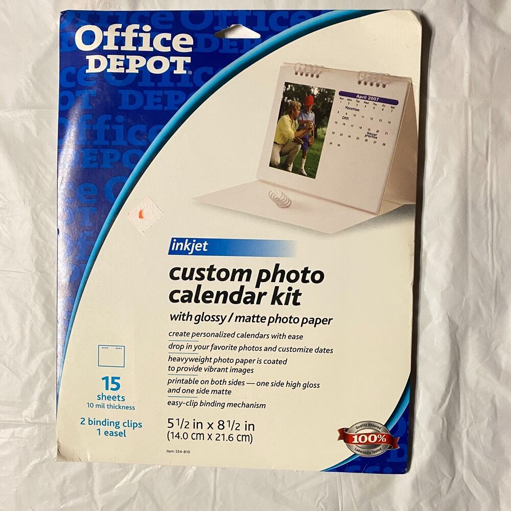Office Depot New InkJet Custom Photo Calendar Kit Glossy/Matte 5.5" x 8.5"